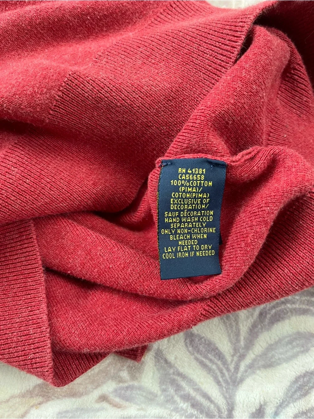 Polo Ralph Lauren Men's Med V-Neck Sweater Deep Red with Navy Logo Pima Cotton